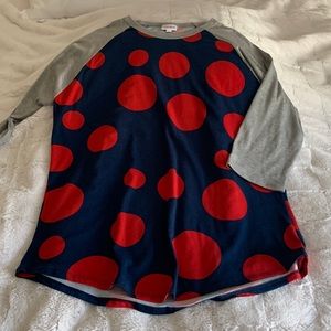 Lularoe blue and red polka dot top XL